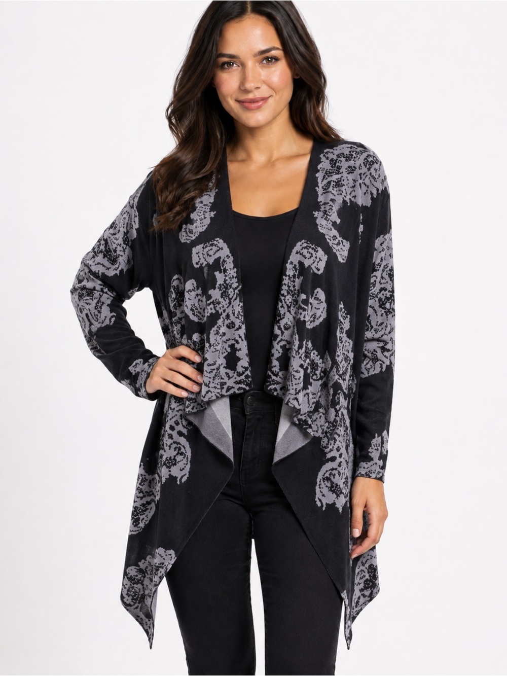 Soma Reversible Jacquard Cotton Wrap Cardigan Gray Black